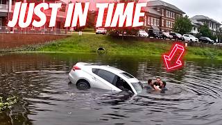 Driver Rescued After Car Plunges Into Pond -  Bad drivers & Driving fails -learn how to drive #1570