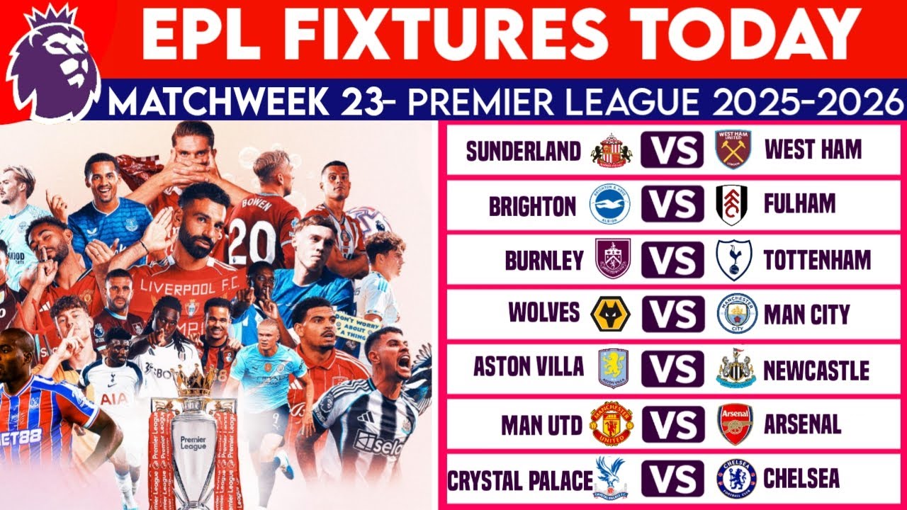 EPL FIXTURES TODAY | MATCHWEEK-23 PREMIER LEAGUE FIXTURES 2025-26| EPL ...