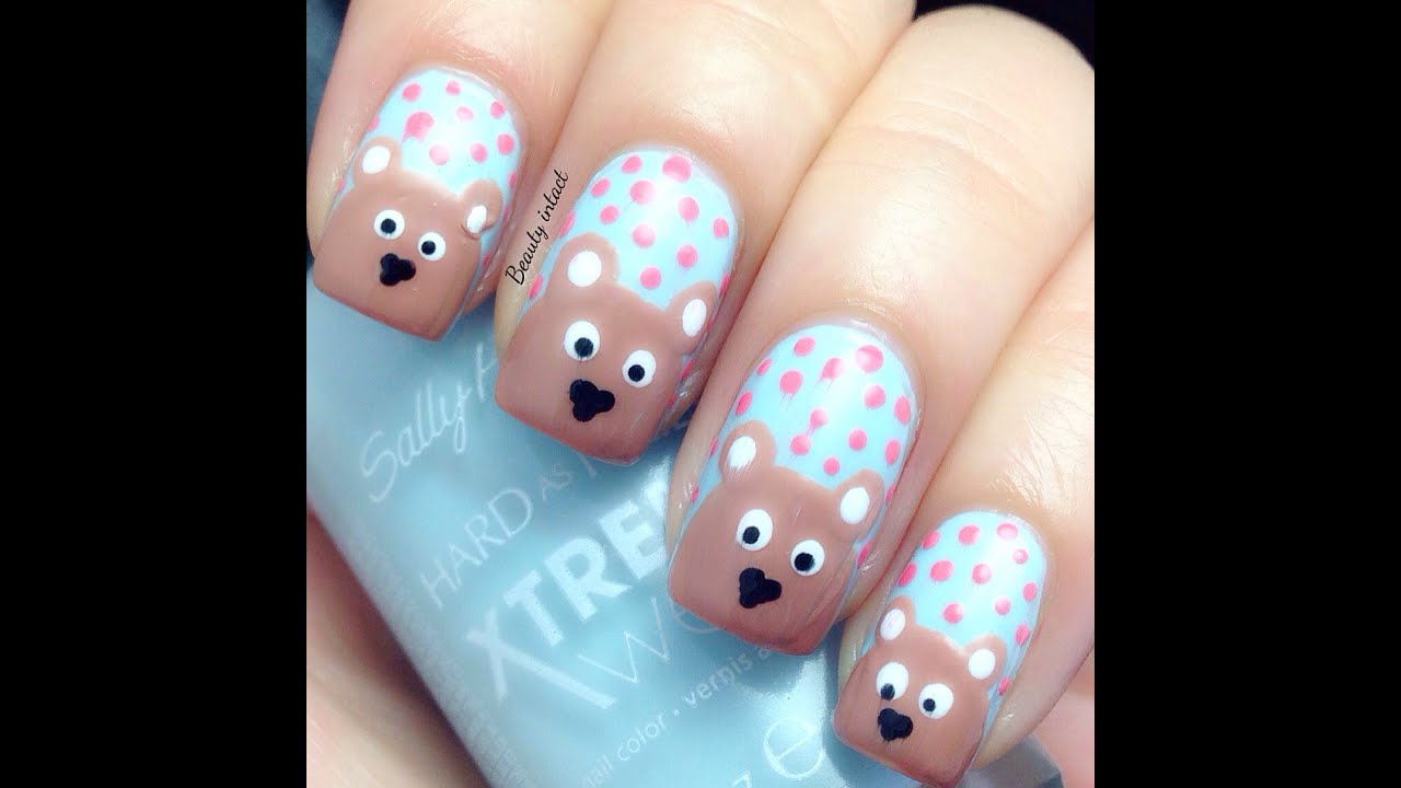 9. Bear Nail Art with Glitter Accents - wide 6