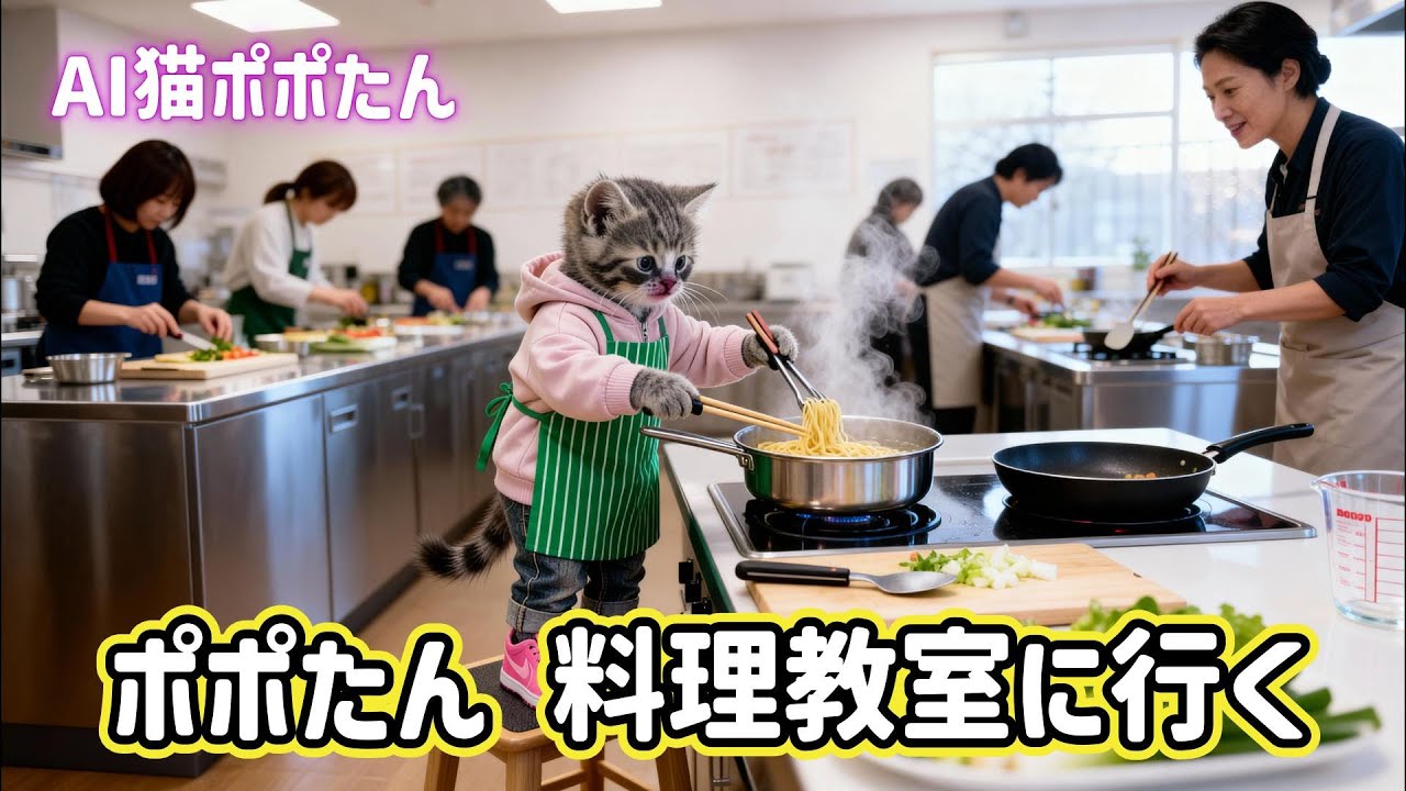 AI猫ポポたん 料理教室に行く