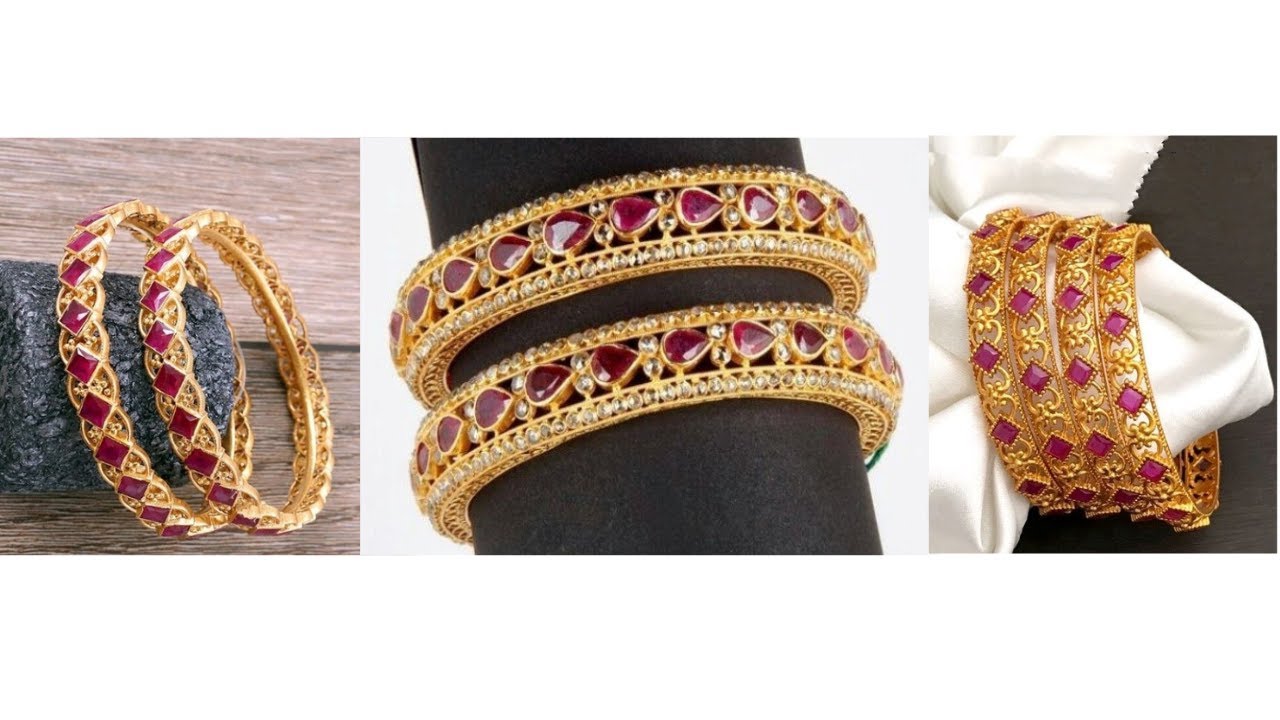 gold ruby bangles designs with weight