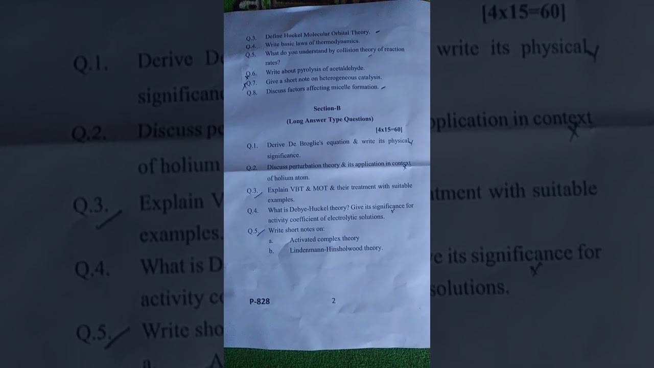 M.Sc. 1st Semester Paper-III Physical Chemistry Question Paper 2024🍁