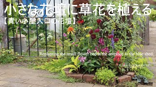 花壇づくり／青い小屋のゲート前 小さな花壇に草花を植える【初夏のガーデニング】-フローラ黒田園芸- Creating a garden / Gardening in early summer