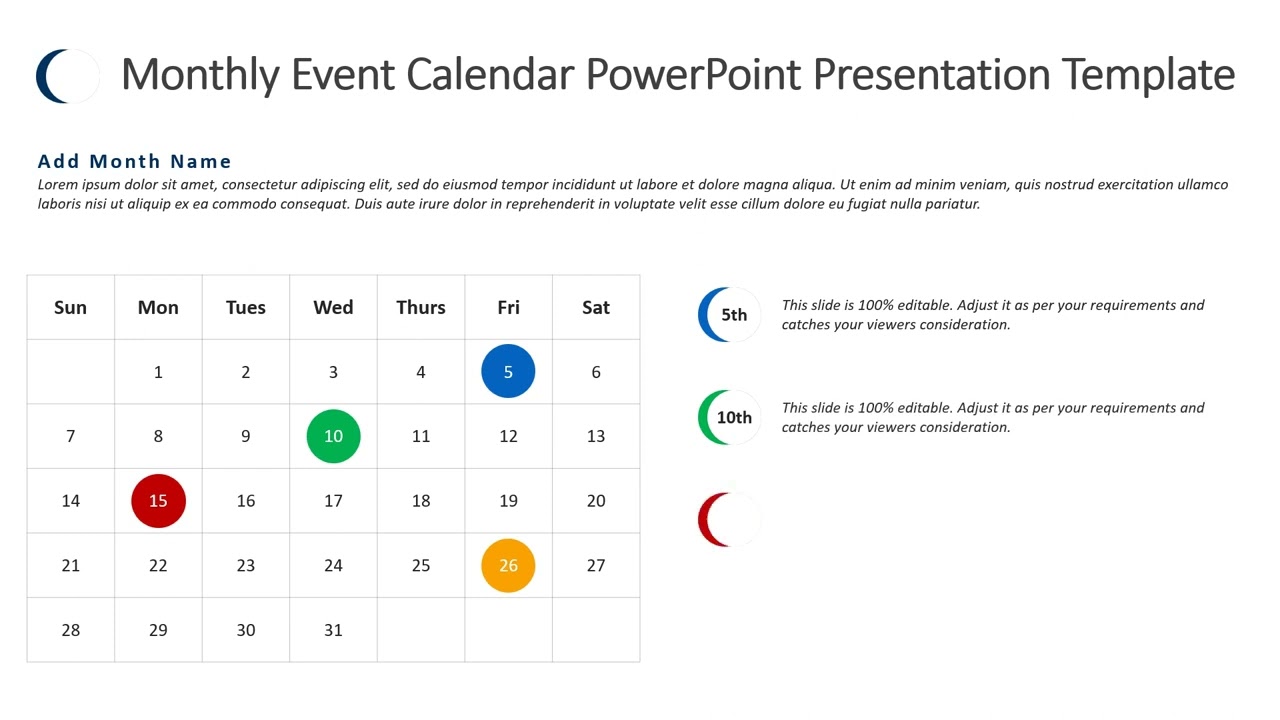 Monthly Event Calendar PowerPoint Presentation Template | Kridha Graphics