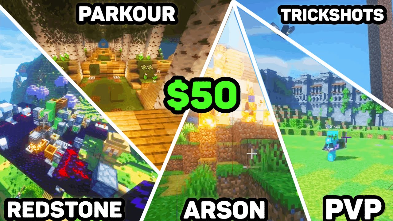 $50 Minecraft Competition (Skylar's POV) | Redstone | PVP | Parkour | Trickshots | Arson