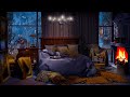 Rain, thunderstorm & fireplace sounds for 8 hours | Cozy bedroom ambience