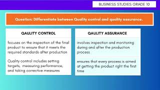 Business Studies Grade 10 | Quality Control vs Quality Assurance EXPLAINED