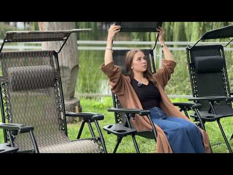 Розкладне крісло шезлонг| Сірий | навантаження до 120 кг | з подушкою | LEOBRO LB-ZGC-H1-PLD | для вдома, на дачі, або в подорожі, видео 1