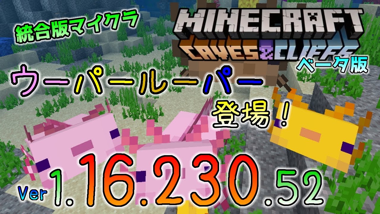 統合版マイクラ ウーパールーパー登場 今後のアップデート情報 Beta版 Ver 1 16 230 52 Youtube