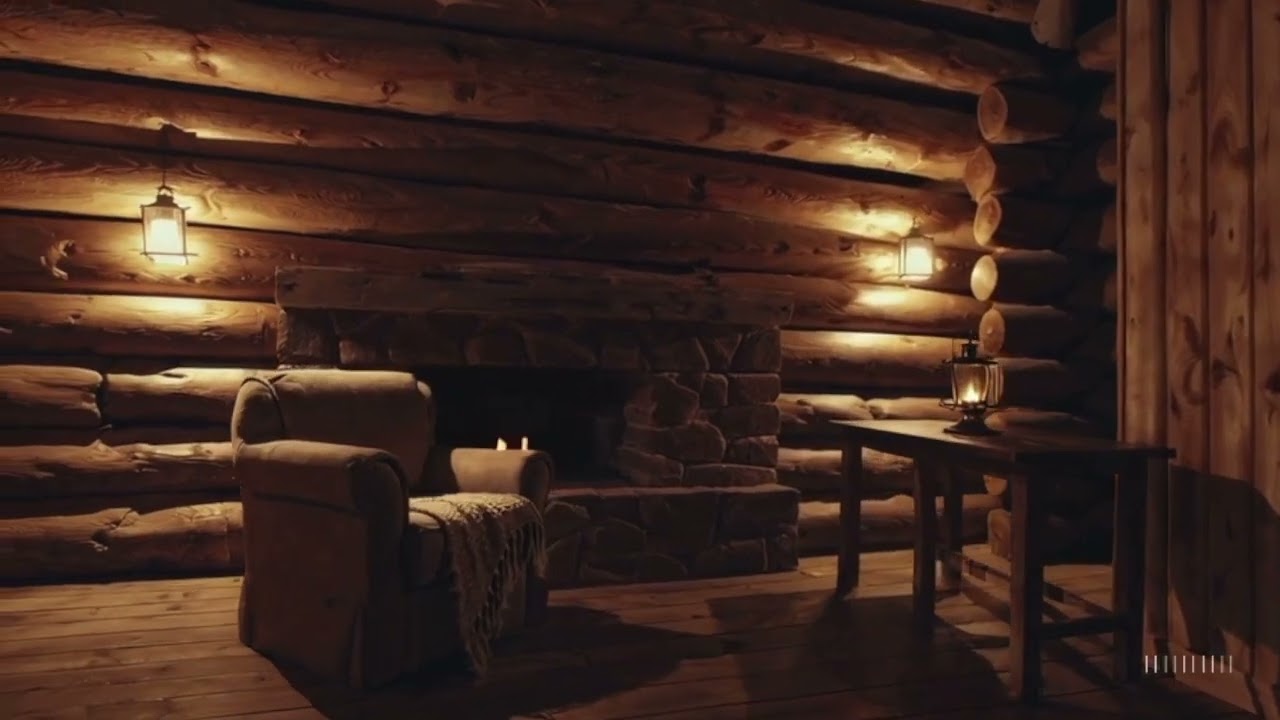 Cabin at Night — Winter Interior