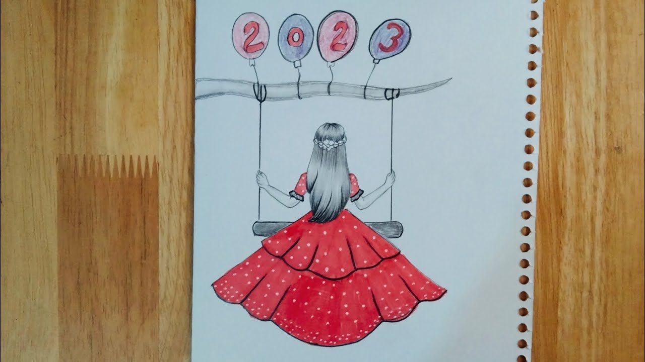 رسم بنات تحتفل بسنه جديده||رسم بنت تحتفل بالكريسماس||happy new year