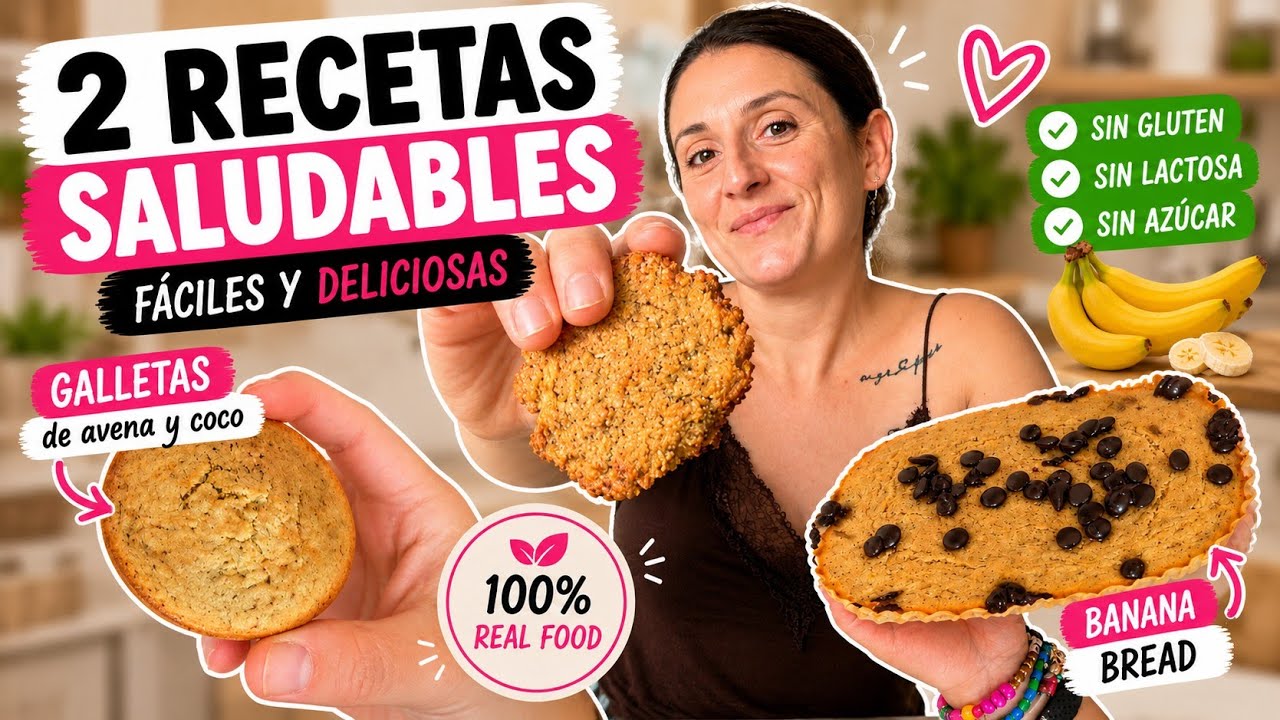 2 RECETAS SALUDABLES SIN GLUTEN, SIN LACTOSA Y SIN AZÚCAR 🍪🍌 | Fáciles y deliciosas