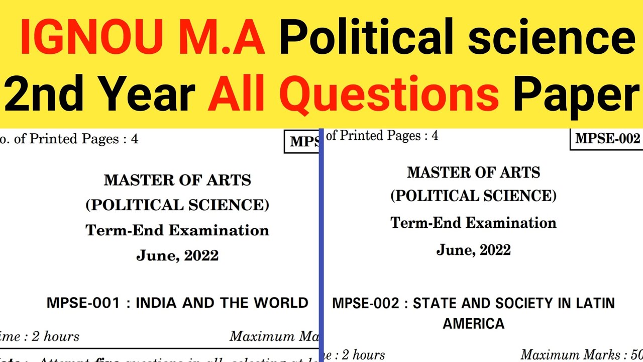 Ignou M.A political science 2nd year Question paper | Paper coad MPSE-001, MPSE-002 All Paper