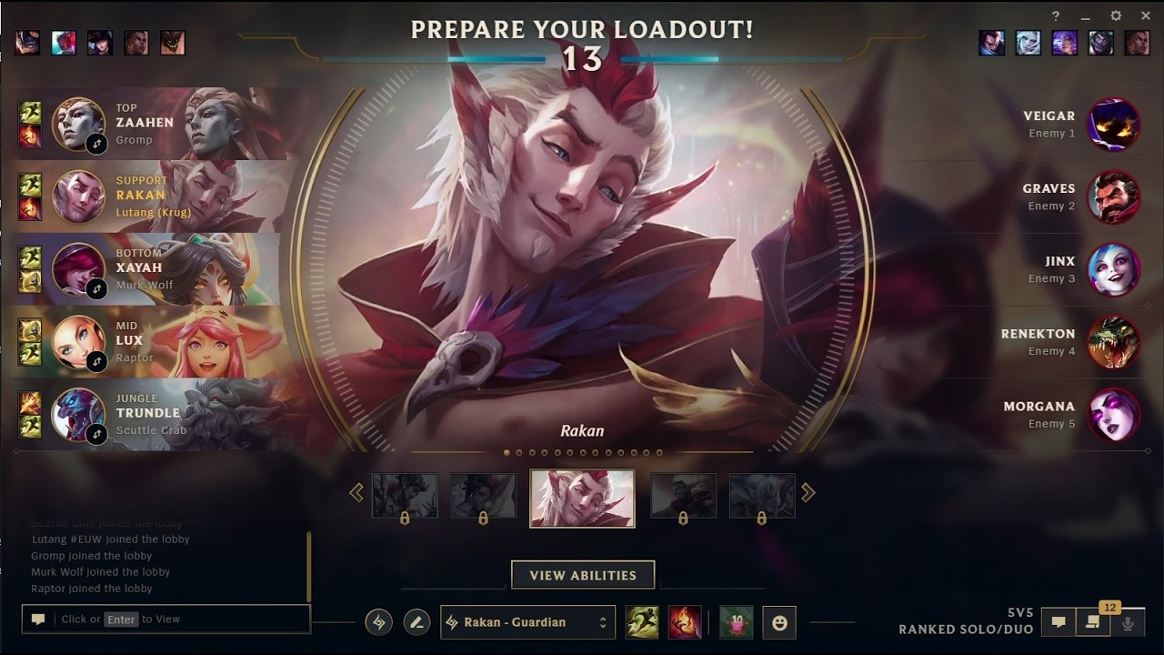 League of Legends: support Rakan with adc Xayah - Game 01