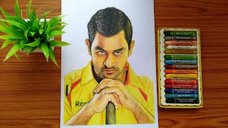 How to draw Ms Dhoni Portrait with oil pastel colours screenshot 1