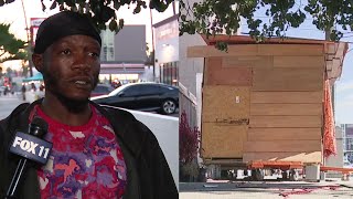 Homeless man credit DIY Youtube video in building wooden house