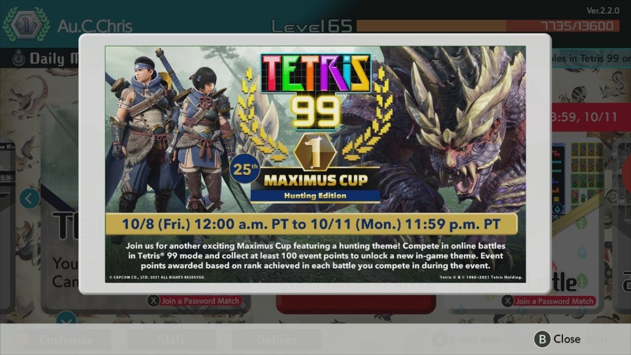 Tetris 99 - 25th Maximus Cup - Hunting (Monster Hunter: Rise) Edition