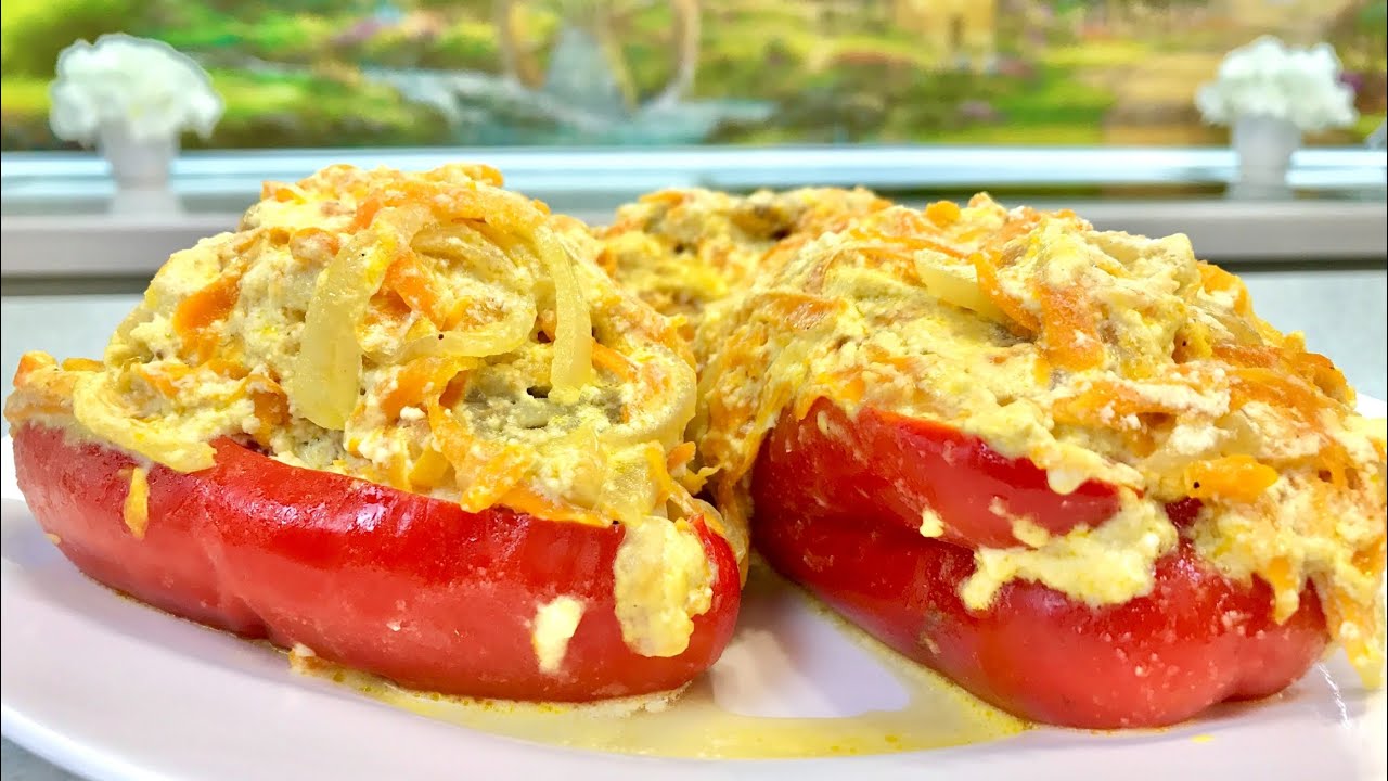 Фаршированный перец . " Лодочки " с фаршем в сметанном соусе - тают во рту / Stuffed pepper. Eng sub