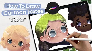 How To Draw Cartoon Faces + Adding Texture To Illustrations • Cute Art • Procreate Tutorial screenshot 2