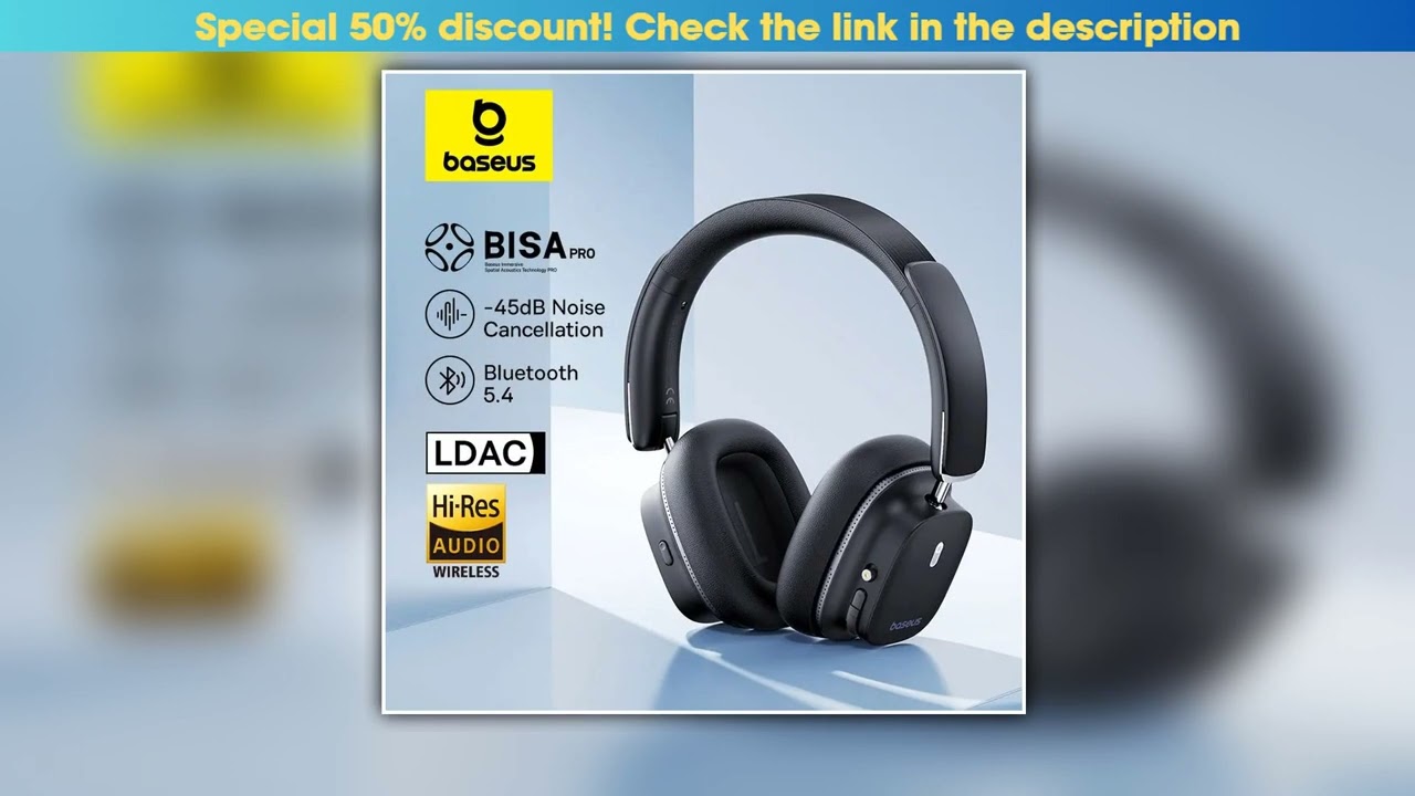 Baseus Bowie 30 Max Bluetooth Headphones 45dB Noise Cancellation Hires LDAC Over Ear Headset 3D