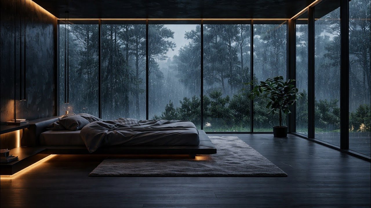 Rain Sounds on Glass 9 Hours 🌧️ Cozy Forest Bedroom Rainy Day