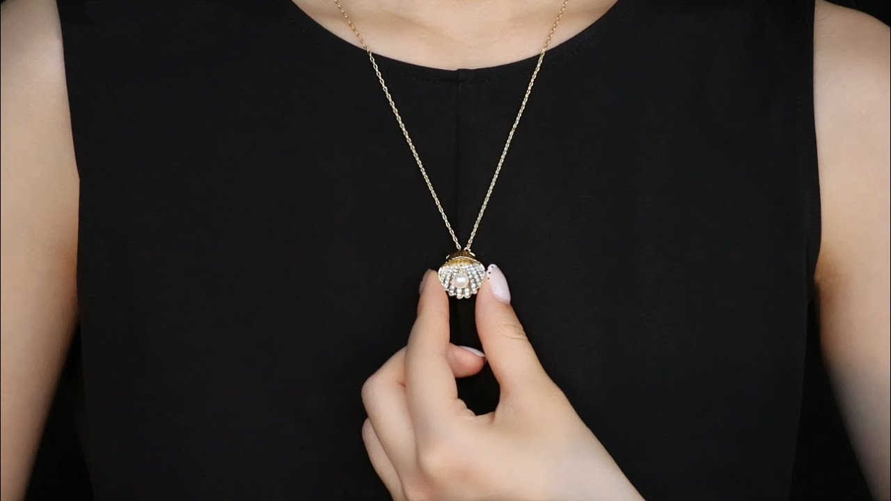Shell Pearl Necklace Y pendant imitation crystal pearl shell white gilt tone