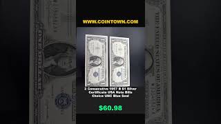 2 Consecutive 1957 B $1 Silver Certificate USA Note Bills Choice UNC Blue Seal #coins from www.coint
