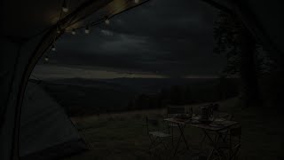 Camping Alone On A Stormy Night | Thunder On The Mountain Slope & Light Rain Helping You Relax