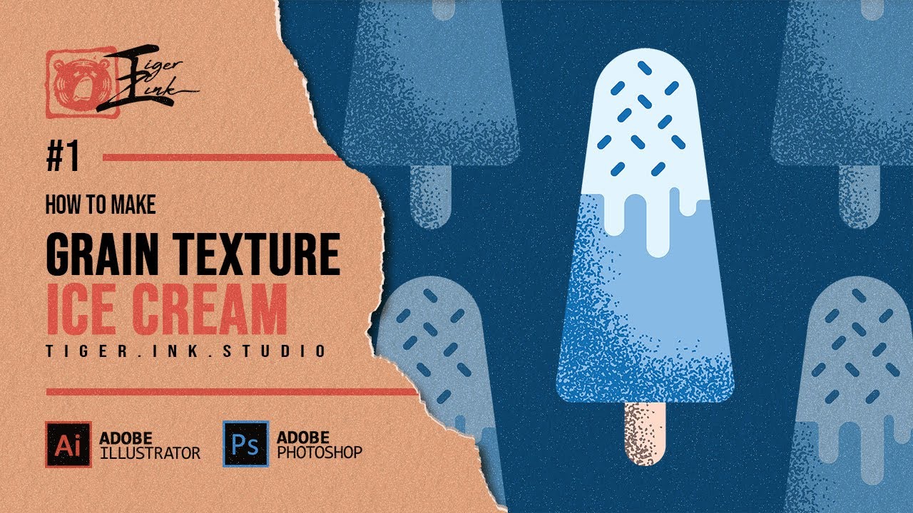 How to Make Grain Texture Ice Cream in Illustrator | Illustrator Photoshop Tutorial