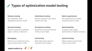 Decision model testing (Switchback, shadow, acceptance, benchmarking, scenario) for VRPs and more