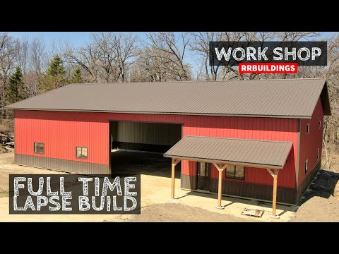 Building A Large Post Frame Work Shop Full Time-lapse Construction