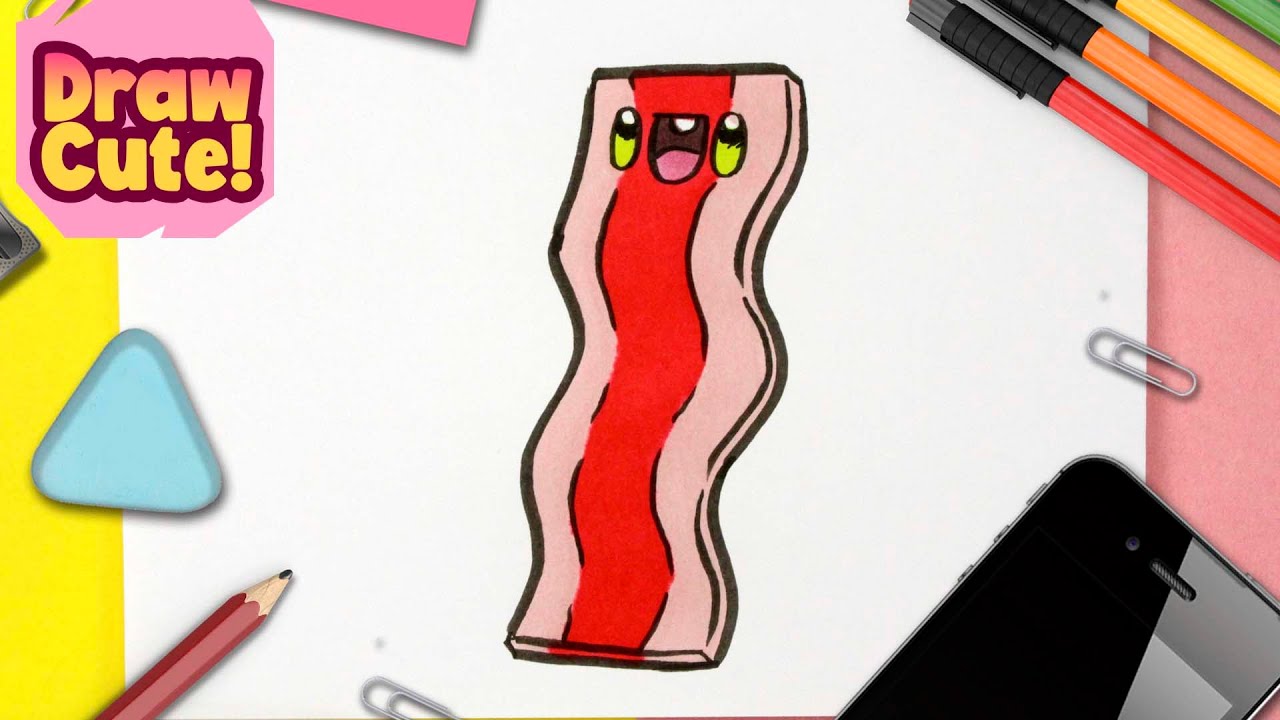 How to draw cute bacon 💖 easy drawings 💖 How to draw cute food - YouTube