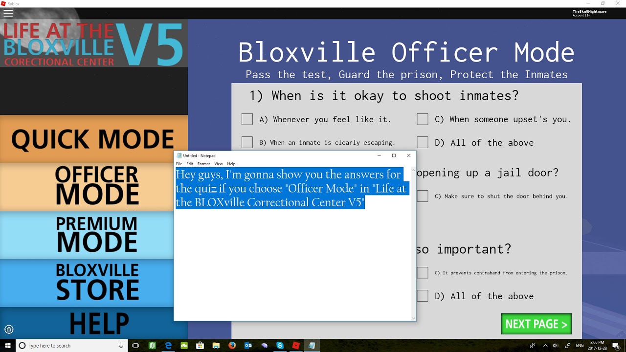 Officer Quiz Answers For Life At Bloxville Correctional Center V5 Youtube - roblox bloxville officer