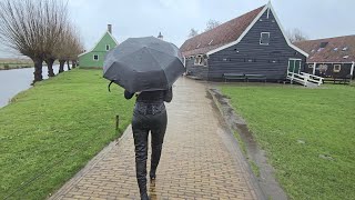 4K,Granate Travelling Walking In Public, Zaanse Schans Windmills, Crotch High Boots