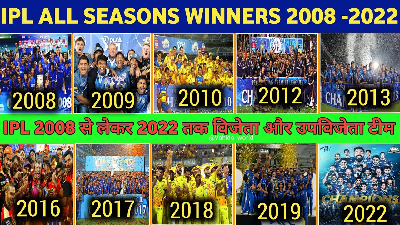 IPL All Seasons Winner Team List 2008 -2022 || IPL के सभी सीजन की विजेता और उपविजेता टीम 2008-2022