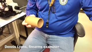 Dennis Ryan, Rhode Island Crime Lab firearms examiner demonstrates breech mark forensics.