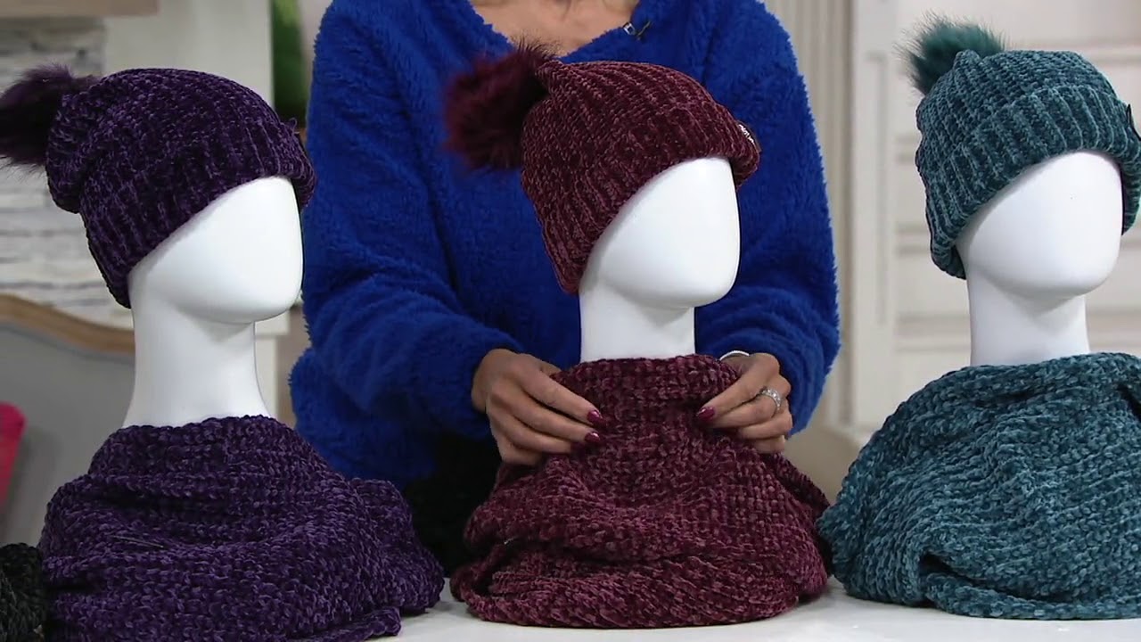 MUK LUKS Chenille Beanie and Eternity Scarf Set on QVC