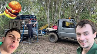 Grillin pallets n flippin burgers in a British woodland (Finland HQ Project) | Finland off grid 🇬🇧🍔