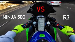 Ninja 500 vs Yamaha R3! ( A Beginners Dream )