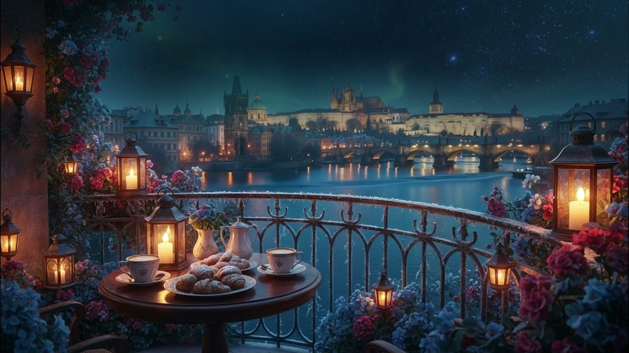 Prague Winter Jazz Café ❄️ Cozy Riverside Ambience with Classic Jazz & Warm Lantern Lights