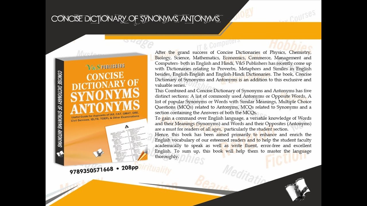 Concise Dictionary Of Synonyms Antonyms YouTube