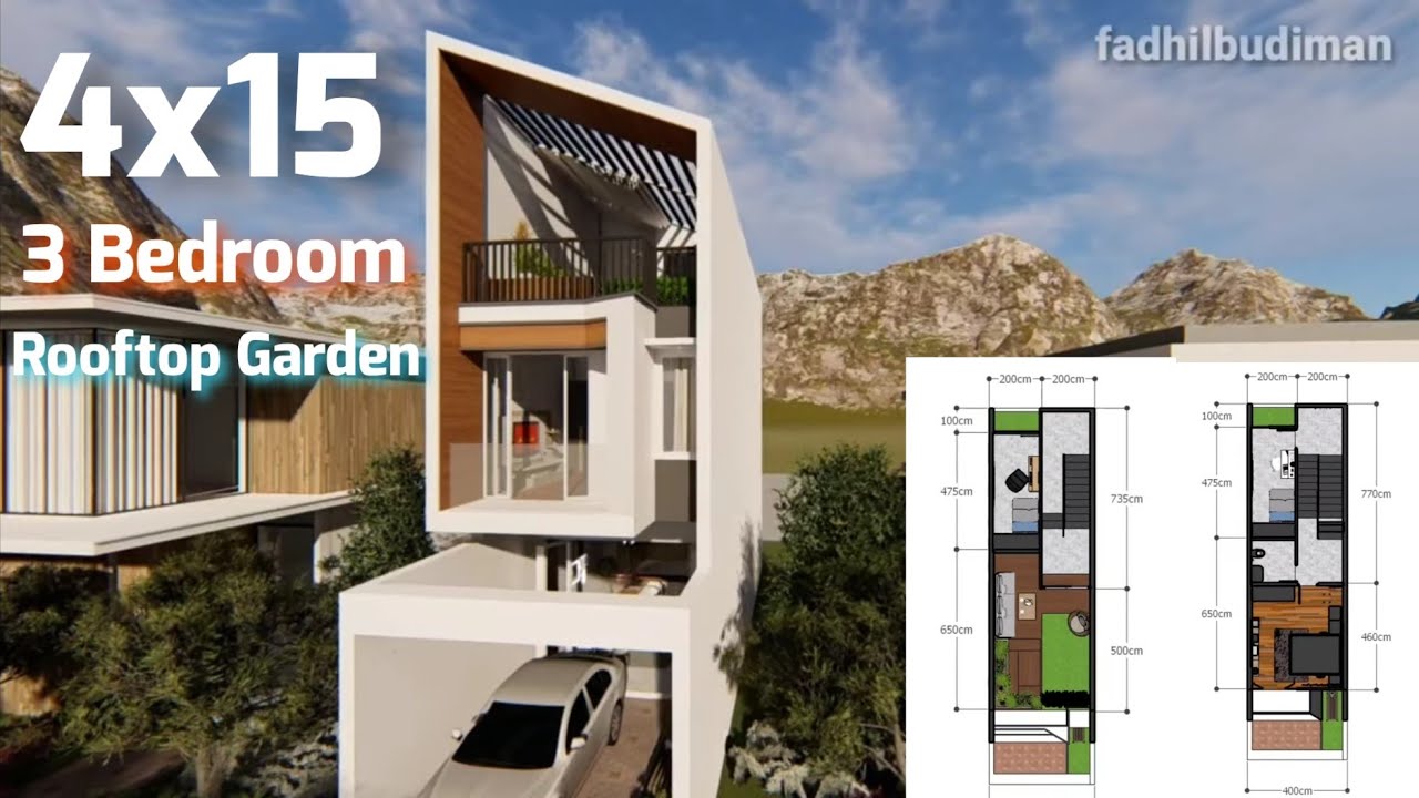 4x15 House Design With 3 Bedroom And Rooftop Garden Desain Rumah