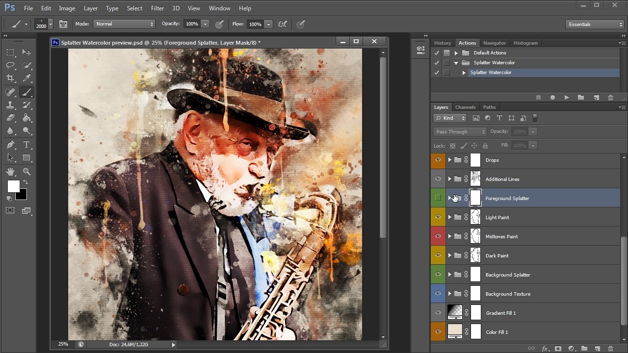 Splatter Watercolor Photoshop Action Tutorial - YouTube