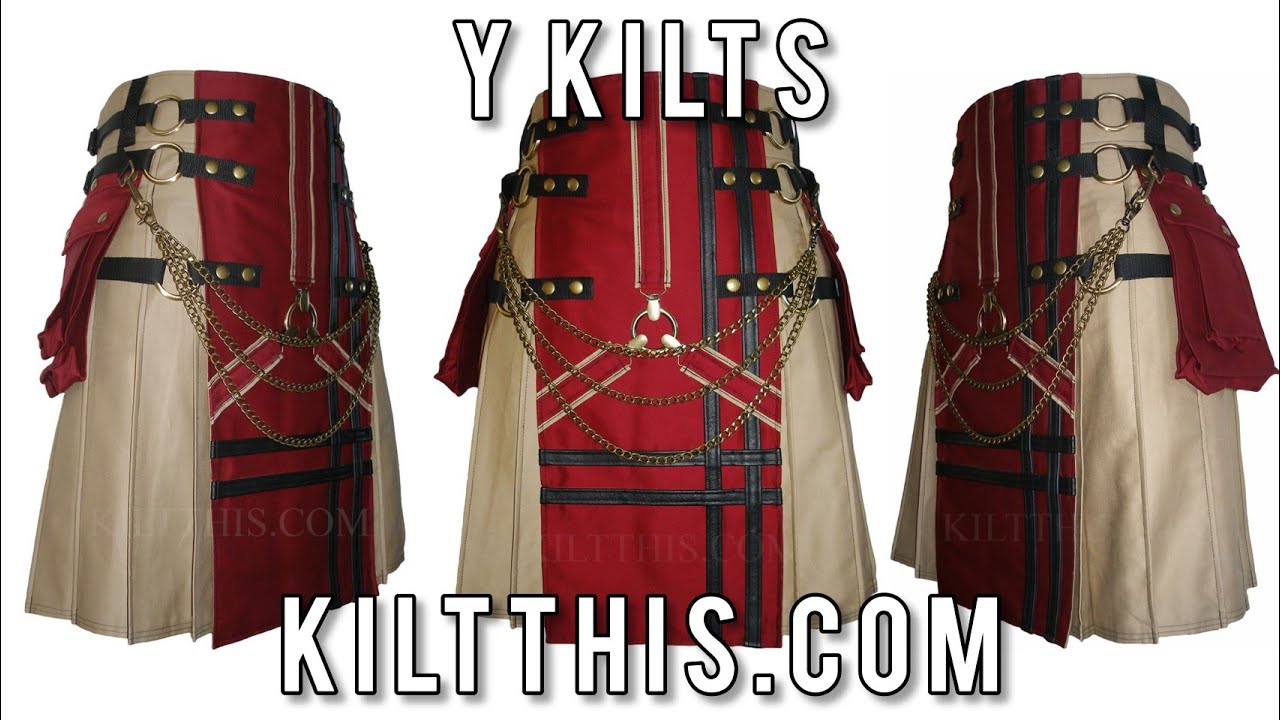 Khaki & Burgundy Y Kilt by Kilt This