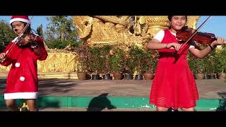 Thai Ubon Kids Chutikarn Chumnuan 7Ys & Panita Saeaui Mei Mei 10Ys Jinglebells Violin On Unicycle