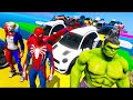 Mini-Carros e SUV com Homem Aranha e Superheroes! Relay Race Spiderman Parkour Stunts Cars - GTA 5