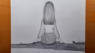 Como Desenhar Uma Garota De Costas Para Sentar Em Uma Árvore, Desenhos Fáceis Com Desenhos A Lápis