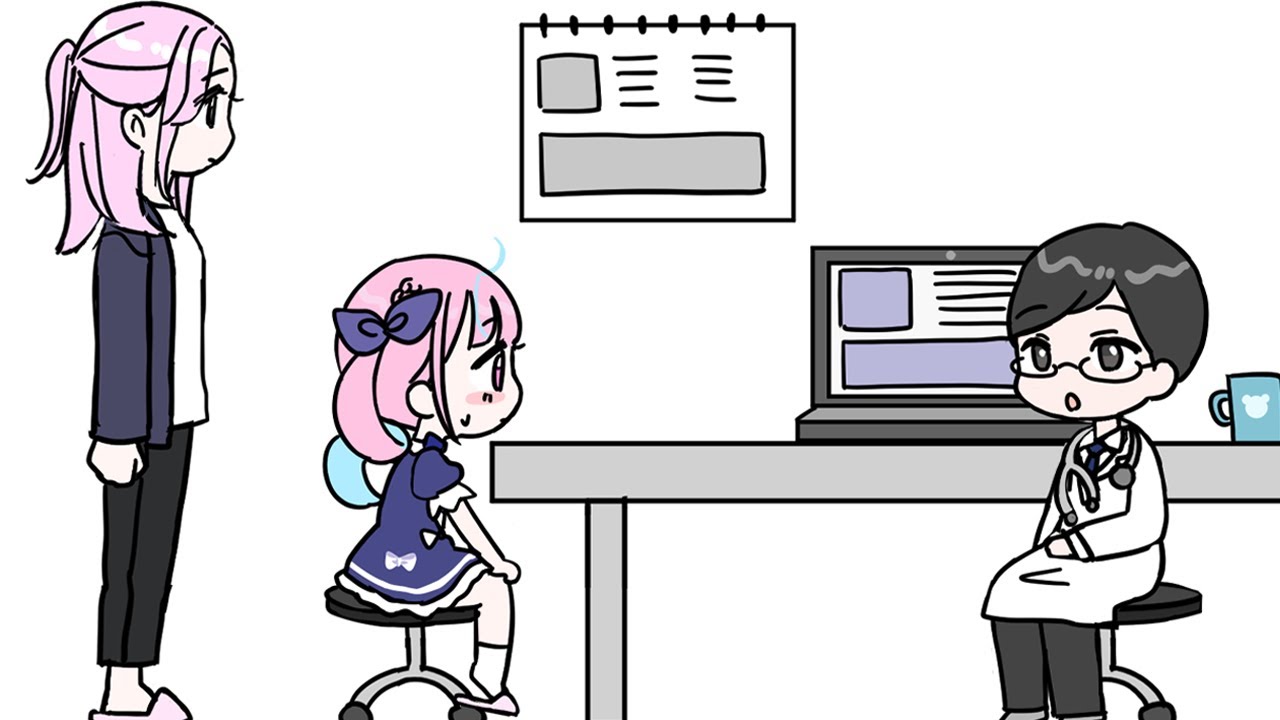 Aqua can't go to see a doctor without her mom【Animated