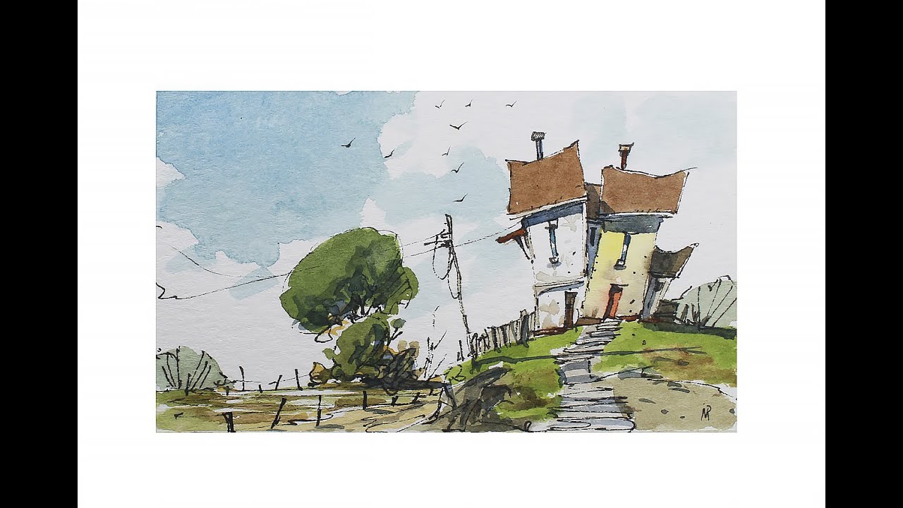 My easy Style sketch in Line and Wash watercolor in full real time by ...