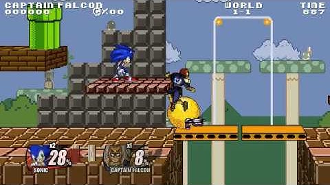 Super Smash Flash 2 (Beta) - Level 9 CPU Duel [6]: Sonic vs Captain Falcon at Mushroom Kingdom